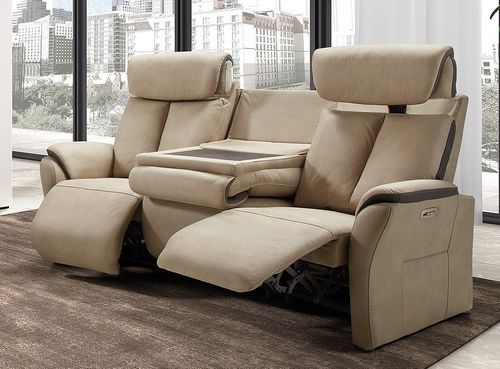 Canapé relaxation électrique en nubuck beige Kondort - 1, 2 ou 3 places - Photo n°2; ?>