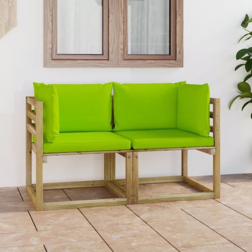 Canapés d'angle de jardin 2pcs et coussins Pin imprégné de vert 11 - Photo n°2; ?>