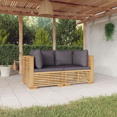 Canapés d'angle de jardin et coussins 2 pcs Bois de teck massif - Photo n°2; ?>