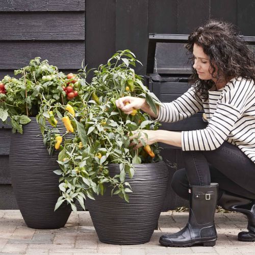 Capi Pot à fleurs Nature Rib conique 42 x 38 cm noir KBLR362 - Photo n°3; ?>