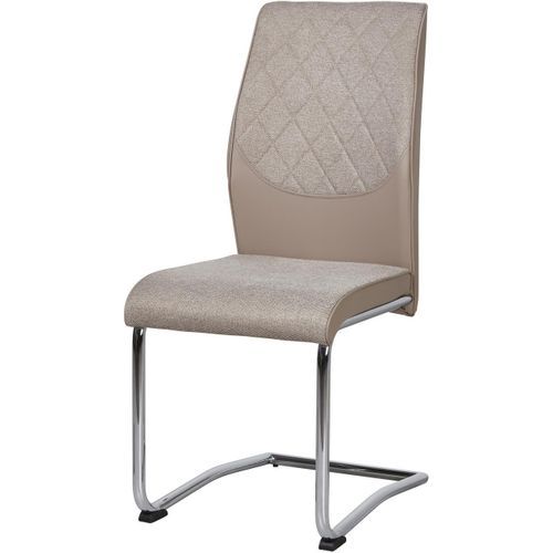 Chaise design tissu beige clair et métal chromé Bekam - Lot de 4 - Photo n°3; ?>