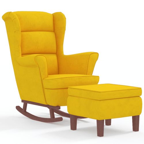 Chaise à bascule avec pieds en bois et tabouret Jaune Velours - Photo n°2; ?>