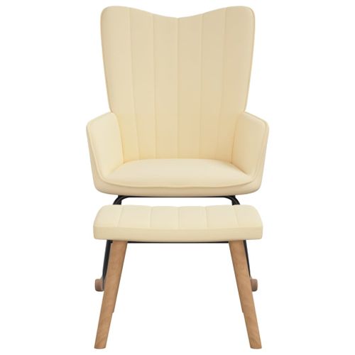 Chaise à bascule avec repose-pied Blanc crème Velours - Photo n°3; ?>