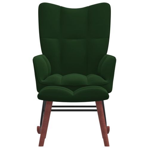 Chaise à bascule avec repose-pied Vert foncé Velours 2 - Photo n°2; ?>