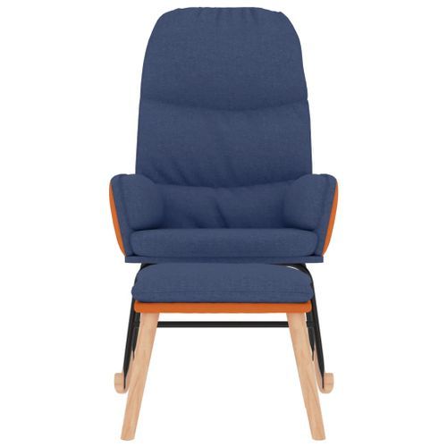 Chaise à bascule avec tabouret Bleu Tissu - Photo n°3; ?>