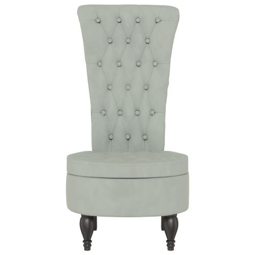 Chaise à dossier haut gris clair velours conception de bouton - Photo n°3; ?>