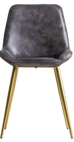 Chaise à manger cuir noir et pieds métal doré Alai - Lot de 2 - Photo n°2; ?>