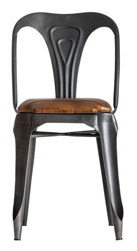 Chaise à manger métal gris et assise cuir marron Nourea - Lot de 2 - Photo n°2; ?>