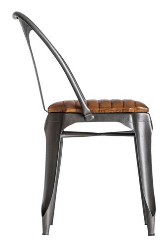 Chaise à manger métal gris et assise cuir marron Nourea - Lot de 2 - Photo n°3; ?>