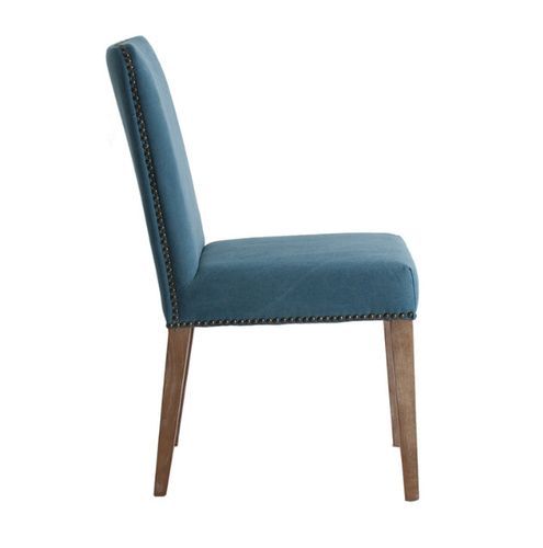 Chaise à manger tissu bleu et pieds pin massif clair Aria - Lot de 2 - Photo n°3; ?>