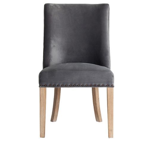 Chaise à manger velours gris et bois massif clair Titania - Photo n°2; ?>