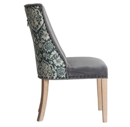 Chaise à manger velours gris et bois massif clair Titania - Photo n°3; ?>