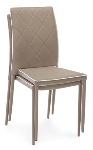 Chaise acier et simili cuir matelassé taupe Achille - Lot de 4 - Photo n°2; ?>