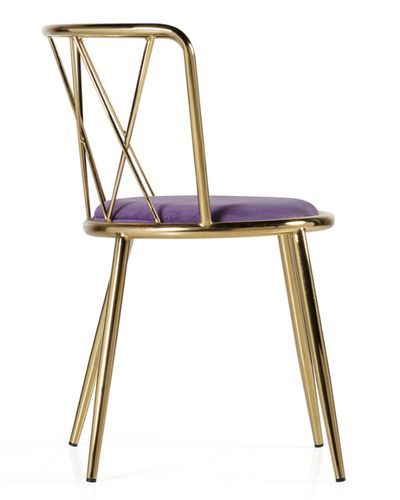 Chaise art déco Haut en velours violet et acier doré Westa - Photo n°2; ?>