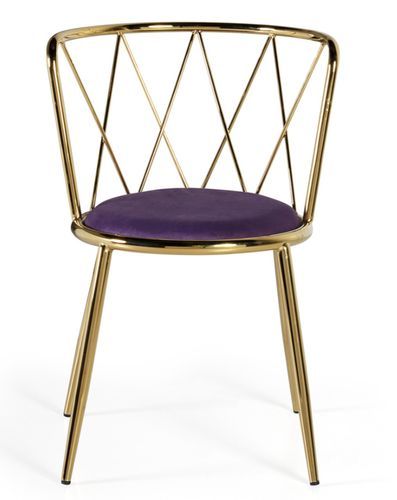 Chaise art déco Haut en velours violet et acier doré Westa - Photo n°3; ?>
