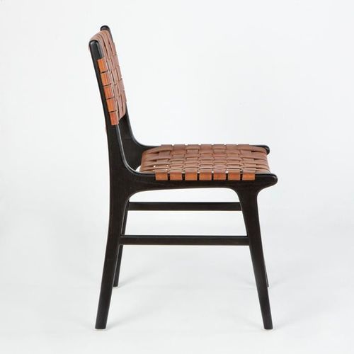 Chaise assise cuir marron et bois massif noir Feriu - Photo n°2; ?>