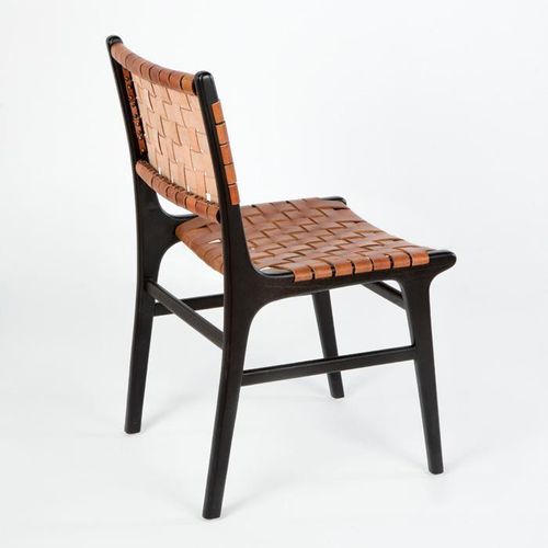 Chaise assise cuir marron et bois massif noir Feriu - Photo n°3; ?>