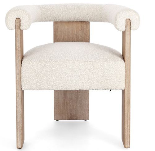 Chaise avec accoudoir en tissu bouclette et structure en bois – Modèle Agathy - Photo n°3; ?>