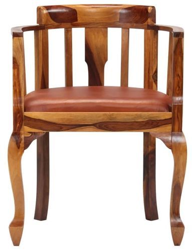 Chaise avec accoudoirs bois tropical Sesham vernis et assise en cuir - Lot de 2 - Photo n°3; ?>