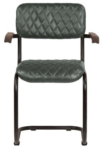 Chaise avec accoudoirs cuir gris et pieds métal noir Moundir - Lot de 2 - Photo n°3; ?>