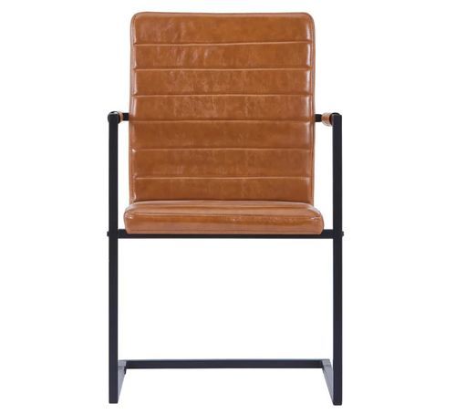 Chaise avec accoudoirs cuir marron cognac et pieds métal noir Kandy - Lot de 2 - Photo n°3; ?>