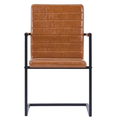 Chaise avec accoudoirs cuir marron cognac et pieds métal noir Kandy - Lot de 4 - Photo n°3; ?>