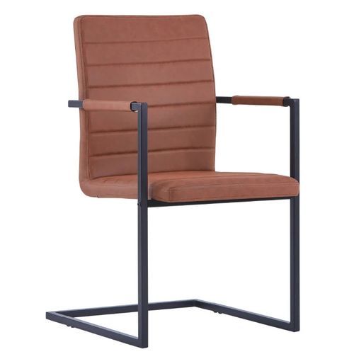 Chaise avec accoudoirs cuir marron et pieds métal noir Kandy - Lot de 2 - Photo n°2; ?>