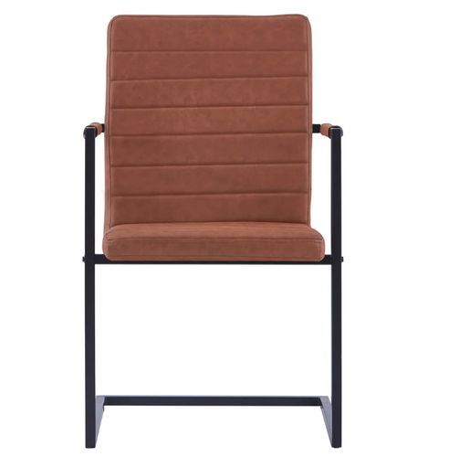 Chaise avec accoudoirs cuir marron et pieds métal noir Kandy - Lot de 4 - Photo n°3; ?>