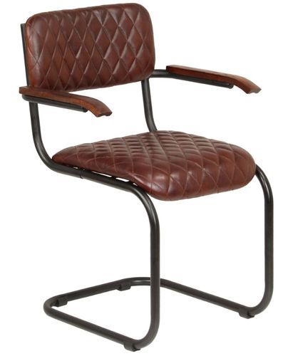 Chaise avec accoudoirs cuir marron et pieds métal noir Moundir - Lot de 2 - Photo n°2; ?>