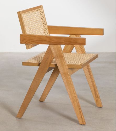 Chaise avec accoudoirs en bois de Frêne clair et osier avec accoudoir Rustand - Photo n°2; ?>