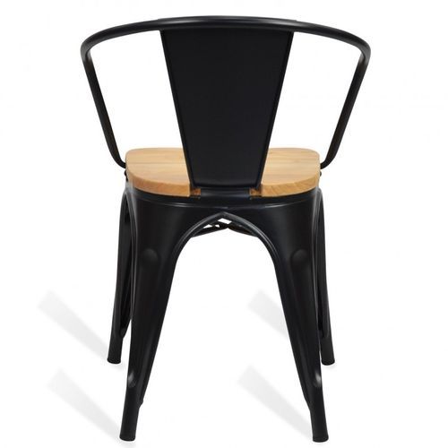 Chaise avec accoudoirs industrielle acier noir et bois massif clair Woody - Photo n°3; ?>