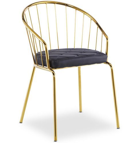 Chaise avec accoudoirs métal doré et assise simili noir Vintel - Lot de 2 - Photo n°3; ?>