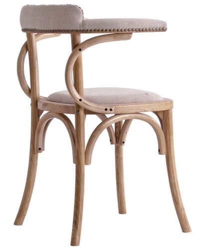 Chaise avec accoudoirs orme massif foncé et tissu beige Marti - Photo n°3; ?>
