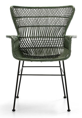 Chaise avec accoudoirs osier vert et pieds métal noir Mim's - Photo n°2; ?>
