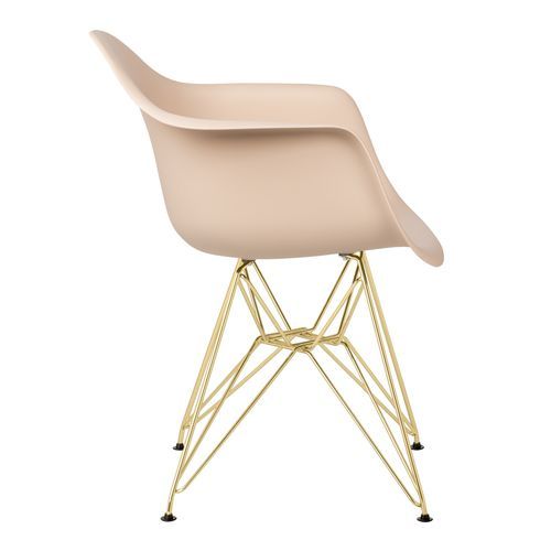 Chaise avec accoudoirs polypropylène beige foncé mate et pieds acier doré Croizy - Photo n°2; ?>