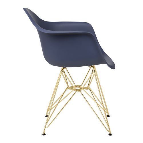 Chaise avec accoudoirs polypropylène bleu nuit mate et pieds acier doré Croizy - Photo n°2; ?>