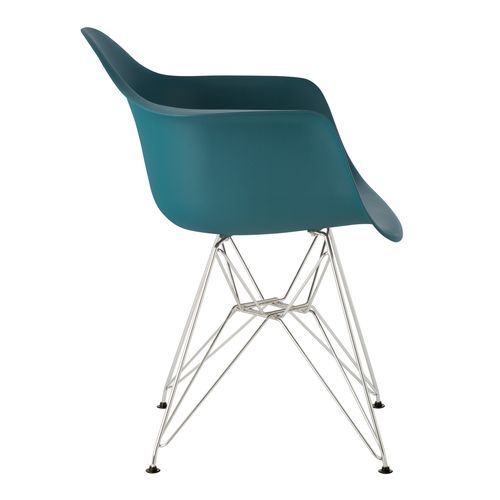 Chaise avec accoudoirs polypropylène bleu turquoise mate et pieds acier chromé Croizy - Photo n°2; ?>