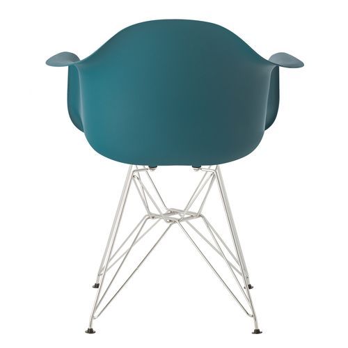 Chaise avec accoudoirs polypropylène bleu turquoise mate et pieds acier chromé Croizy - Photo n°3; ?>
