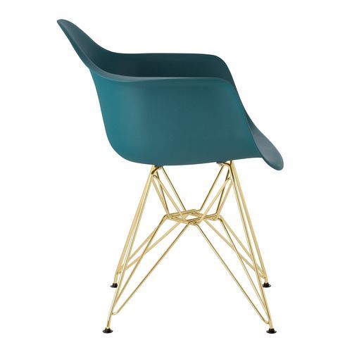 Chaise avec accoudoirs polypropylène bleu turquoise mate et pieds acier doré Croizy - Photo n°2; ?>