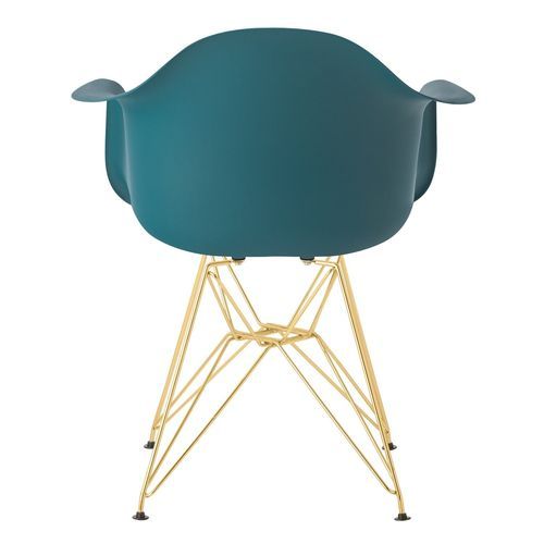 Chaise avec accoudoirs polypropylène bleu turquoise mate et pieds acier doré Croizy - Photo n°3; ?>