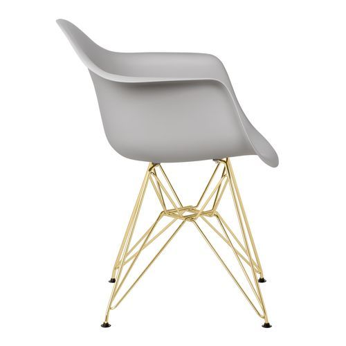 Chaise avec accoudoirs polypropylène gris clair mate et pieds acier doré Croizy - Photo n°2; ?>