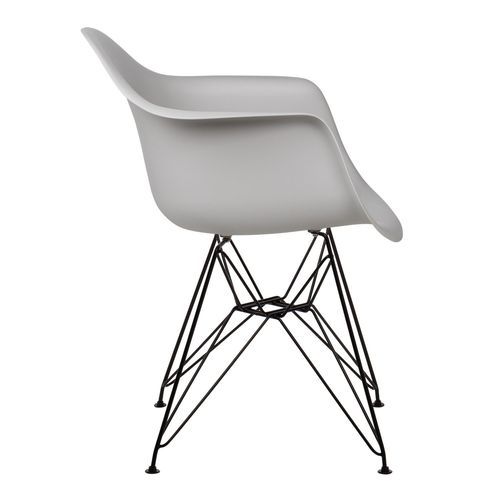 Chaise avec accoudoirs polypropylène gris clair mate et pieds acier noir Croizy - Photo n°2; ?>