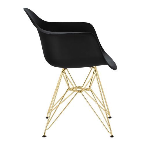 Chaise avec accoudoirs polypropylène noir mate et pieds acier doré Croizy - Photo n°2; ?>