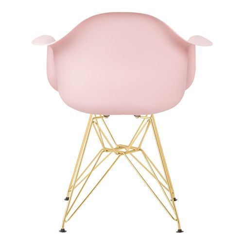 Chaise avec accoudoirs polypropylène rose pastel mate et pieds acier doré Croizy - Photo n°3; ?>