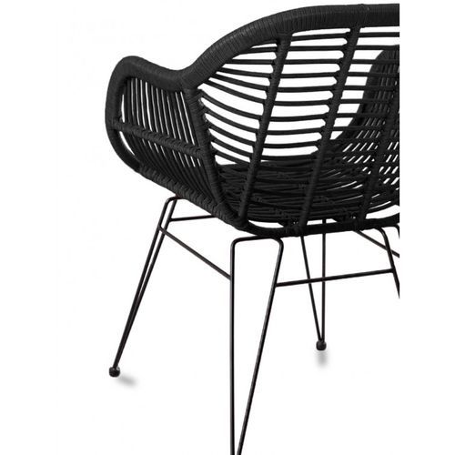 Chaise avec accoudoirs rotin noir et métal noir Barbou - Photo n°2; ?>