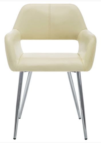 Chaise avec accoudoirs simili cuir beige et pieds métal chromé Tsu - Lot de 2 - Photo n°3; ?>