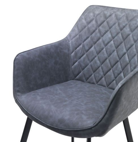 Chaise avec accoudoirs simili cuir bleu gris et pieds métal noir Eoka - Lot de 2 - Photo n°3; ?>