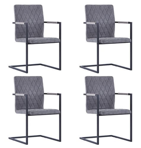 Chaise avec accoudoirs simili cuir gris et pieds métal noir Canti - Lot de 4 - Photo n°2; ?>