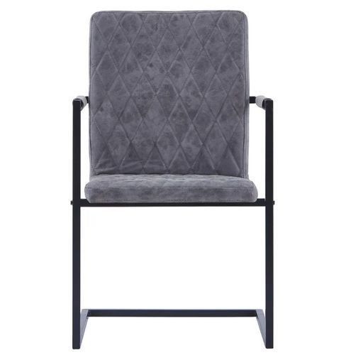 Chaise avec accoudoirs simili cuir gris et pieds métal noir Canti - Lot de 4 - Photo n°3; ?>