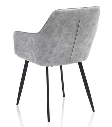 Chaise avec accoudoirs simili cuir gris et pieds métal noir Eoka - Lot de 2 - Photo n°2; ?>